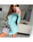 2019 wiosna sukienka kobiety Bodycon solidna różowy regularne długim rękawem O-neck Casual Sexy klub obcisła sukienka kobiety su