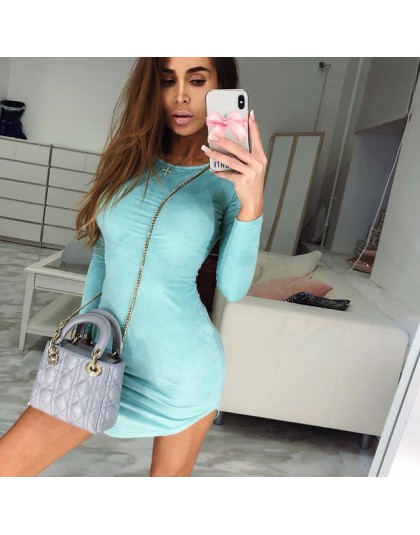 2019 wiosna sukienka kobiety Bodycon solidna różowy regularne długim rękawem O-neck Casual Sexy klub obcisła sukienka kobiety su