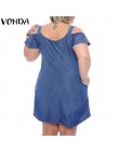 VONDA kobiety na co dzień Denim Mini sukienka 2019 lato kobiet Sexy Off ramię O Neck krótki rękaw stałe Plus rozmiar Ruffles ves