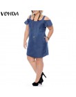 VONDA kobiety na co dzień Denim Mini sukienka 2019 lato kobiet Sexy Off ramię O Neck krótki rękaw stałe Plus rozmiar Ruffles ves