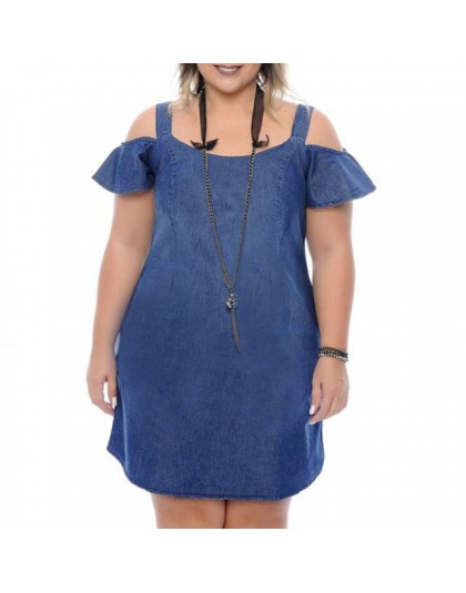 VONDA kobiety na co dzień Denim Mini sukienka 2019 lato kobiet Sexy Off ramię O Neck krótki rękaw stałe Plus rozmiar Ruffles ves