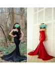 2019 Sexy bez ramiączek wyściełane Mermaid Dress długi podziel przednia Bodycon Off the Shoulder czerwony czarny elegancki piętr