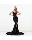 2019 Sexy bez ramiączek wyściełane Mermaid Dress długi podziel przednia Bodycon Off the Shoulder czerwony czarny elegancki piętr