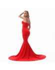 2019 Sexy bez ramiączek wyściełane Mermaid Dress długi podziel przednia Bodycon Off the Shoulder czerwony czarny elegancki piętr