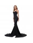 2019 Sexy bez ramiączek wyściełane Mermaid Dress długi podziel przednia Bodycon Off the Shoulder czerwony czarny elegancki piętr