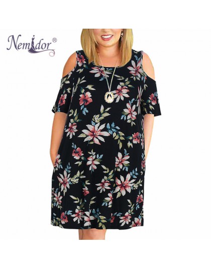 Nemidor kobiety Casual O-neck Off The Shoulder Midi Plus rozmiar letnia sukienka z krótkim rękawem luźne rocznika sukienka z kie