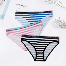 Women's Panties Sexy Cotton Crotch Briefs Female Underwear Lingerie Bikini Ladies Knickers Breathable Striped 3 pcs/set FUNCILAC