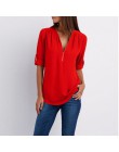 Lato koszula kobiety szyfonowa bluzka Casual z długim rękawem Top Sexy Zipper głębokie V Neck kobiety bluzki koszule Blusa Mujer