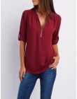 Lato koszula kobiety szyfonowa bluzka Casual z długim rękawem Top Sexy Zipper głębokie V Neck kobiety bluzki koszule Blusa Mujer