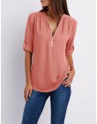 Lato koszula kobiety szyfonowa bluzka Casual z długim rękawem Top Sexy Zipper głębokie V Neck kobiety bluzki koszule Blusa Mujer