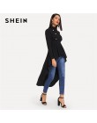 SHEIN czarny Mock szyi podwójne Breasted przód Dip Hem Top elegancki wzburzyć asymetryczne przy użyciu sznurów haczykowych bluzk