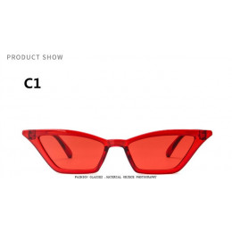 Stylowe okulary przeciwsłoneczne damskie wąskie bez ramkowe z kocimi kolorowymi szkłami czarne czerwone w panterkę