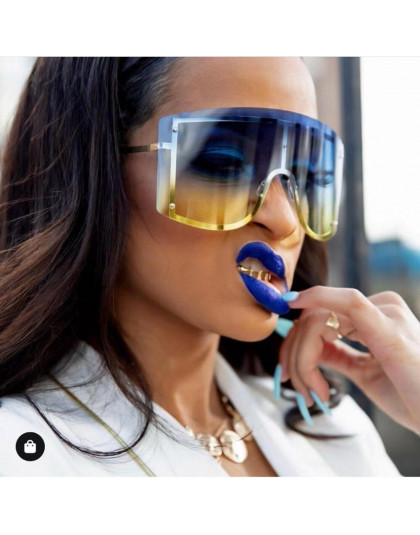 Fashion Oversized Blue Yellow Gradient Sunglasses Women 2019 Luxulry Brand Designer Red Rimless Metal Female Sun Glasses Shades