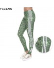 FCCEXIO 2019 moda elastyczne legginsy chwastów białe paski drukuj Fitness Legging Sexy slim legginsy wysokiej talii spodnie dams