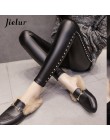 Jielur nowe zimowe polarowe matowe PU skórzane legginsy kobiety modne nity Push Up ołówek spodnie 4 kolory S-XXXL Slim Lady legg