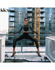 Kliou kobiety moda fitness legginsy wysokiej elastyczny pas biały w paski patchwork sportowe push up kobiet slim legginsy trenin