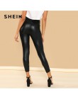 SHEIN nowoczesne Lady Crop czarny powlekany Crop poliester legginsy kobiety jesień zwykły Casual rozciągliwe spodnie Streetwear 