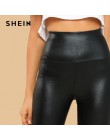 SHEIN nowoczesne Lady Crop czarny powlekany Crop poliester legginsy kobiety jesień zwykły Casual rozciągliwe spodnie Streetwear 