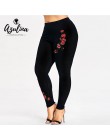 Rosegal Plus rozmiar haft kwiatowy legginsy spodnie damskie legginsy elastyczne spodnie Fitness Jeggings ołówek spodnie damskie 