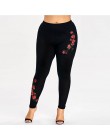 Rosegal Plus rozmiar haft kwiatowy legginsy spodnie damskie legginsy elastyczne spodnie Fitness Jeggings ołówek spodnie damskie 