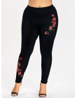 Rosegal Plus rozmiar haft kwiatowy legginsy spodnie damskie legginsy elastyczne spodnie Fitness Jeggings ołówek spodnie damskie 