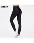 SHEIN czarne legginsy kobiety Mesh wkładka zgrywanie legginsy w połowie pasa dorywczo lato wiosna Soild fitness legginsy spodnie