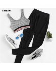 SHEIN czarne legginsy kobiety Mesh wkładka zgrywanie legginsy w połowie pasa dorywczo lato wiosna Soild fitness legginsy spodnie