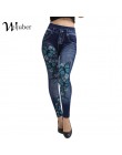 Weljuber kobiety legginsy jesień dżinsy legginsy szczupła Mock kieszeń kobieta druku Jeggings damskie Denim spodnie skinny fit