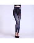 Weljuber kobiety legginsy jesień dżinsy legginsy szczupła Mock kieszeń kobieta druku Jeggings damskie Denim spodnie skinny fit