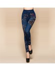 Weljuber kobiety legginsy jesień dżinsy legginsy szczupła Mock kieszeń kobieta druku Jeggings damskie Denim spodnie skinny fit