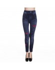 Weljuber kobiety legginsy jesień dżinsy legginsy szczupła Mock kieszeń kobieta druku Jeggings damskie Denim spodnie skinny fit