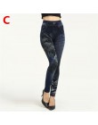 Weljuber kobiety legginsy jesień dżinsy legginsy szczupła Mock kieszeń kobieta druku Jeggings damskie Denim spodnie skinny fit