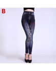 Weljuber kobiety legginsy jesień dżinsy legginsy szczupła Mock kieszeń kobieta druku Jeggings damskie Denim spodnie skinny fit