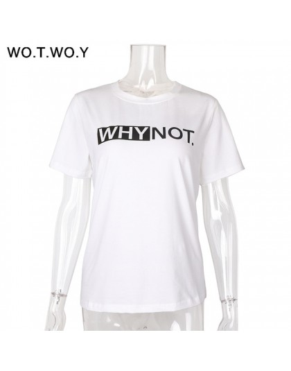 WOTWOY śmieszne litery T Shirt kobiety bawełna lato koszulka z nadrukiem na co dzień topy Tee kobiety z krótkim rękawem kobiet b