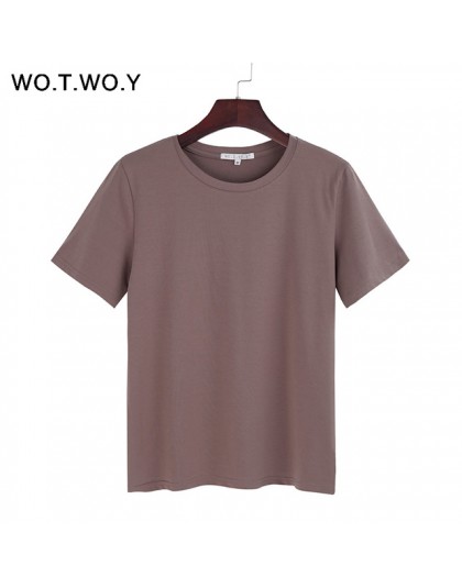 WOTWOY 2018 lato bawełna T Shirt kobiety luźne styl solidna koszulka damska koszulka z krótkim rękawem Top Tees z dekoltem w ser