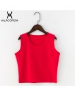 7 kolorów moda wokół szyi T koszula kobiety lato Sexy bez rękawów wysokiej talii Crop Top bawełna dół topy T Shirt kobiet Street