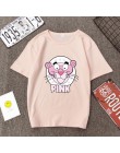 Wiosna lato nowy styl T shirt kobiety Cute Cartoon drukuj z krótkim rękawem O Neck bawełna elastan kobiety topy Slim Fit kobiety