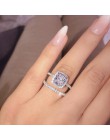 FAMSHIN moda Engagemen cyrkon kryształowe Rings kobiet dziewczyny srebrny wypełniony Wedding Ring Set kochanka biżuteria ślubna 