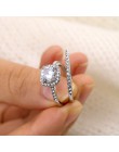 FAMSHIN moda Engagemen cyrkon kryształowe Rings kobiet dziewczyny srebrny wypełniony Wedding Ring Set kochanka biżuteria ślubna 