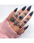 Docona moda czarny otwarcie pierścień 3 sztuk/zestaw Midi Finger pierścionki na środek palca zestaw dla kobiet Punk Alloy Finger