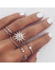 FAMSHIN moda złoty kolor księżyc kryształ pierścionki na środek palca zestaw Boho biżuteria punkowa dla kobiet Midi Ring Finger 