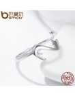 BAMOER 100% 925 Sterling Silver lepki kot z długim ogonem Ring Finger kobiety pierścień regulowany pierścionek zaręczynowy biżut