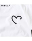 WOTWOY śmieszne serce drukuj letnia koszulka kobiety czarny biały kobiet T-shirt bawełna 2018 najnowszy T-shirt Femme Harajuku S