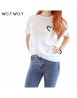 WOTWOY śmieszne serce drukuj letnia koszulka kobiety czarny biały kobiet T-shirt bawełna 2018 najnowszy T-shirt Femme Harajuku S