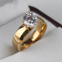 Darmowa wysyłka 6mm światła cyrkon CZ złoty kolor 316L pierścienie ze stali nierdzewnej mężczyzn kobiety biżuteria hurtowych wie