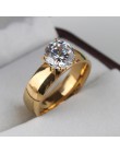 Darmowa wysyłka 6mm światła cyrkon CZ złoty kolor 316L pierścienie ze stali nierdzewnej mężczyzn kobiety biżuteria hurtowych wie