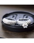 2019 moda 2 sztuk ślub pierścienie zestaw dla kobiet dziewczyn srebrny wypełniony kryształ cyrkon para palec pierścionek zaręczy