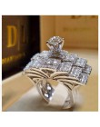 2019 moda 2 sztuk ślub pierścienie zestaw dla kobiet dziewczyn srebrny wypełniony kryształ cyrkon para palec pierścionek zaręczy