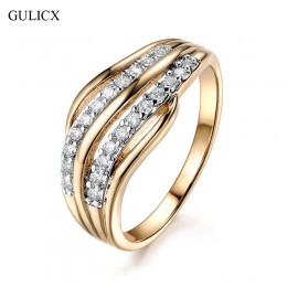GULICX nowe mody kobiet obrączki biżuteria złoty kolor pierścionek zaręczynowy dla kobiet CZ kamień betonowa obietnica pierścien
