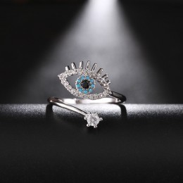 Klasyczny srebrny cyrkonia oko pierścień dla kobiet regulowany złe oko otwarte pierścionek zaręczynowy ślub kobiet czechy biżute